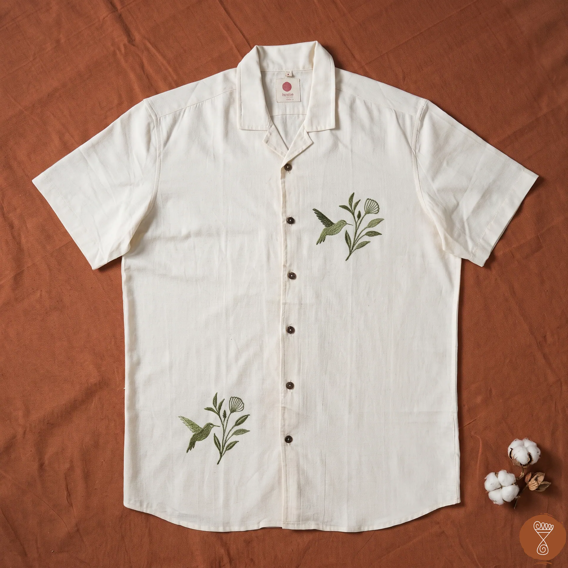 Premium Undyed Embroidery Half Sleeve Shirt - Humming Bird