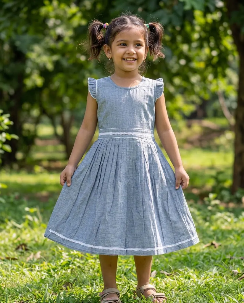 Nurpu Kids’ Handwoven Frock for Girls - Grey White