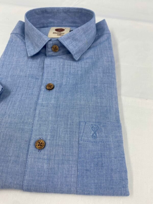 Premium Handloom Shirt Half Sleeve –  Ocean Blue - Image 3