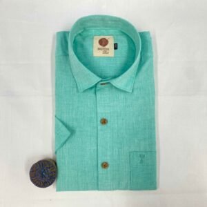 Premium Handloom Shirt Half Sleeve –  Turquoise Blue