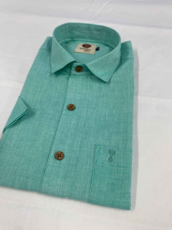 Premium Handloom Shirt Half Sleeve –  Turquoise Blue - Image 3