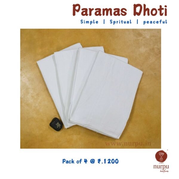 White Pure Cotton Paramas Dhoti - Combo Pack - Image 4