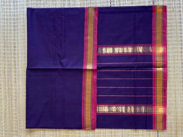 Traditional Handloom Cotton Saree  - Plain Purple - Image 3