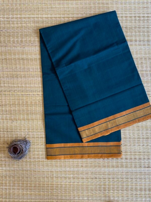 Traditional Handloom Cotton Saree  - Plain Deep Green