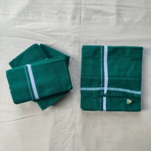 Men Pure Cotton Handloom Green Dhoti With White Border - Single Layer