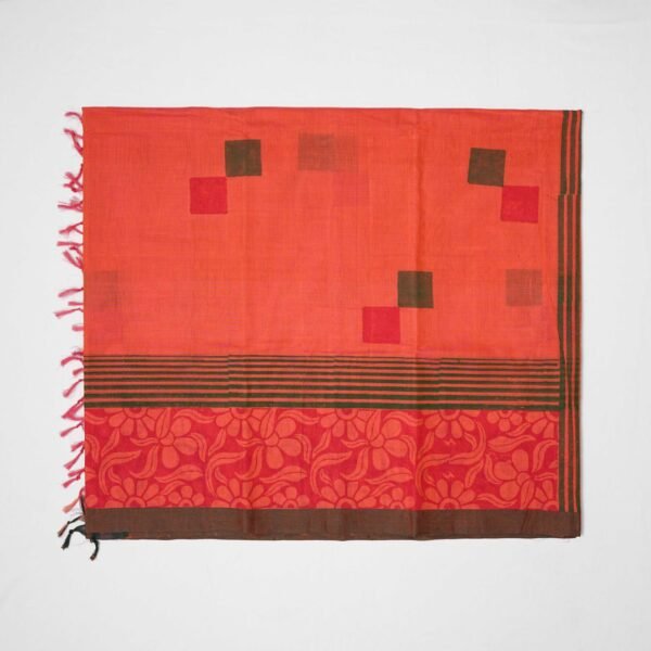 Hand Block Print Cotton Handloom Saree – Flower bloom - Image 4