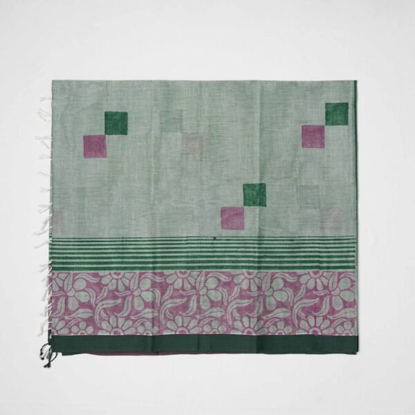 Hand Block Print Cotton Handloom Saree – Flower bloom - Image 6