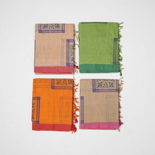 Hand Block Print Cotton Handloom Saree – Square Flower