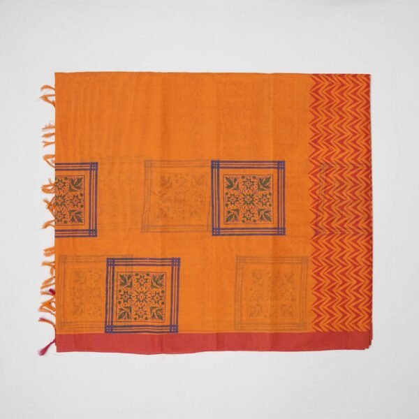 Hand Block Print Cotton Handloom Saree – Square Flower - Image 7