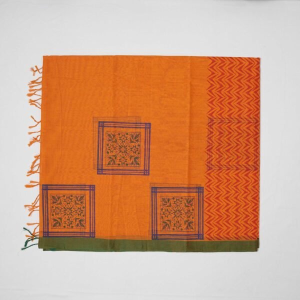 Hand Block Print Cotton Handloom Saree – Square Flower - Image 8