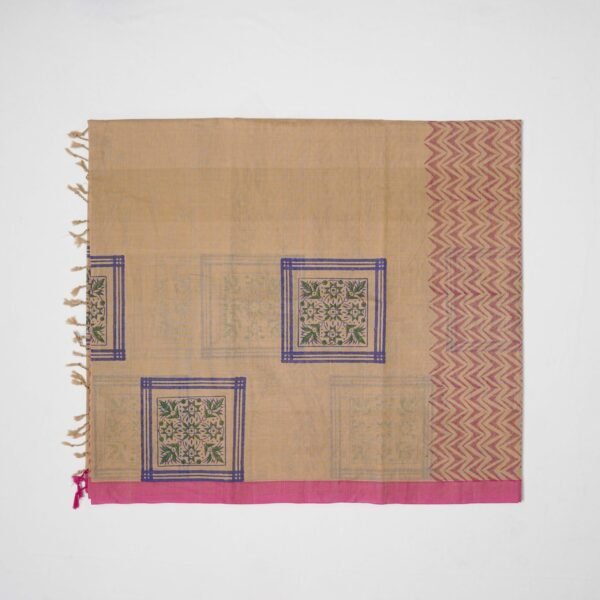 Hand Block Print Cotton Handloom Saree – Square Flower - Image 6