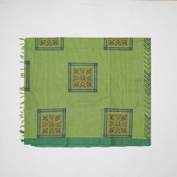 Hand Block Print Cotton Handloom Saree – Square Flower - Image 5
