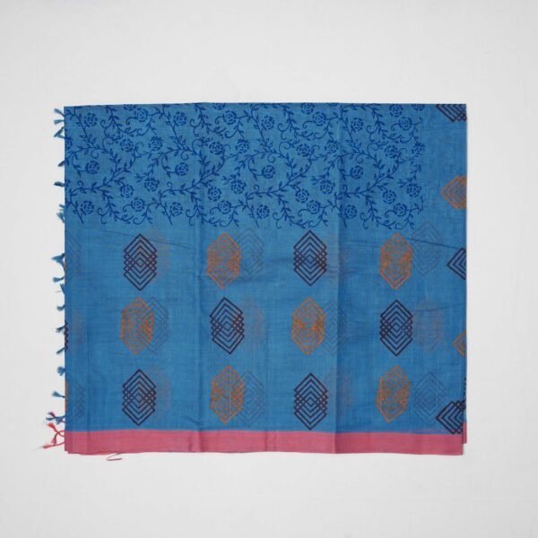 Hand Block Print Cotton Handloom Saree – Diamond - Image 7