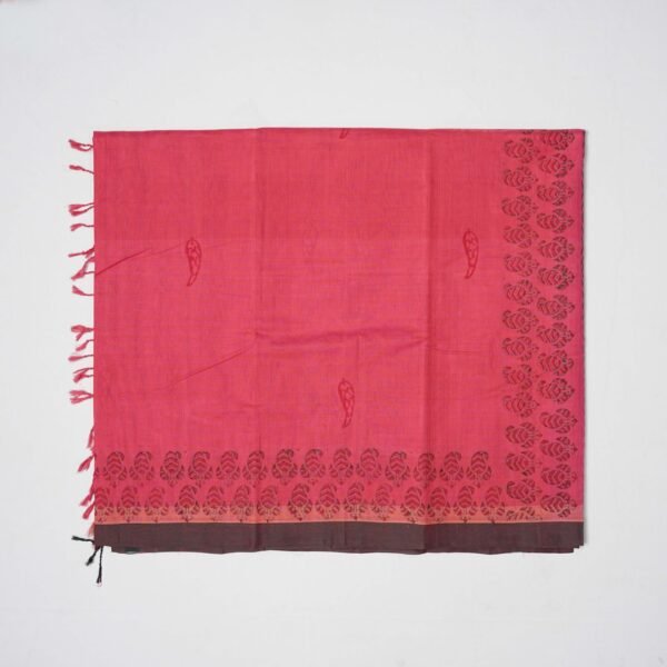 Hand Block Print Cotton Handloom Saree – leaf only - Image 5