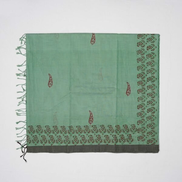 Hand Block Print Cotton Handloom Saree – leaf only - Image 6