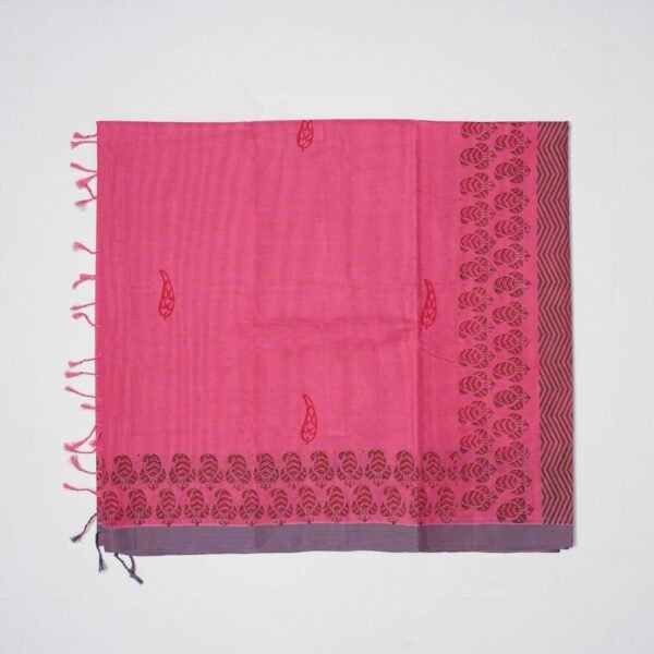Hand Block Print Cotton Handloom Saree – leaf only - Image 7