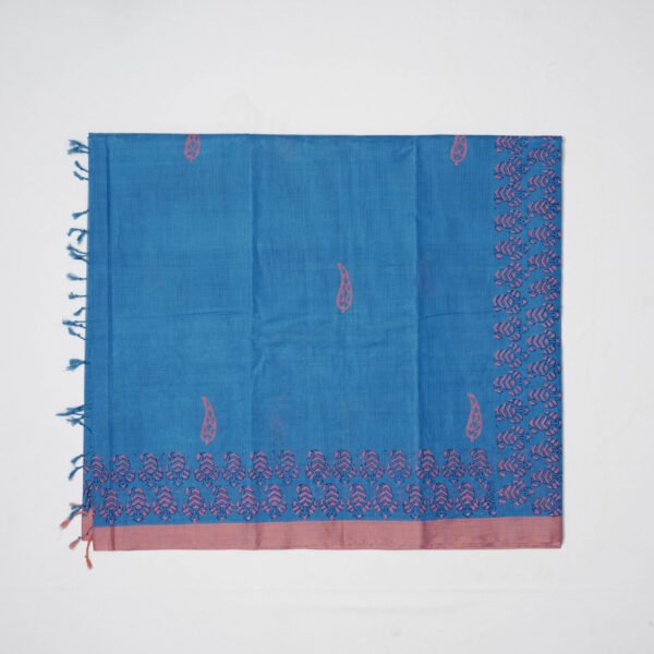 Hand Block Print Cotton Handloom Saree – leaf only - Image 2
