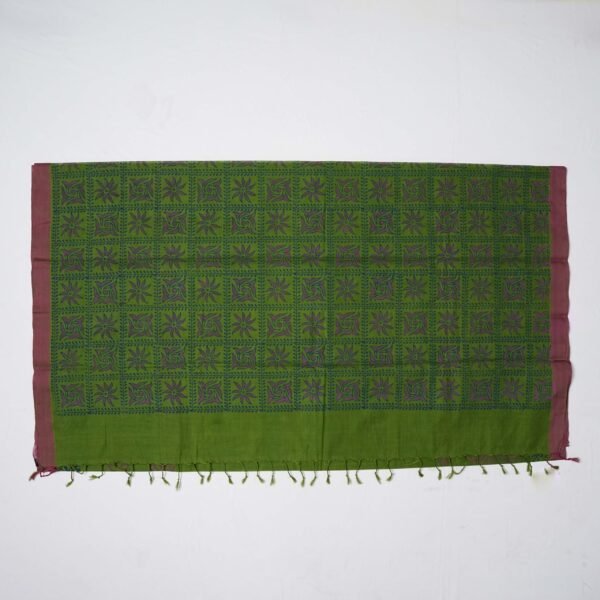 Hand Block Print Cotton Handloom Saree – Sunflower - Image 3