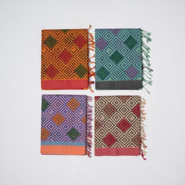 Hand Block Print Cotton Handloom Saree – Small Square