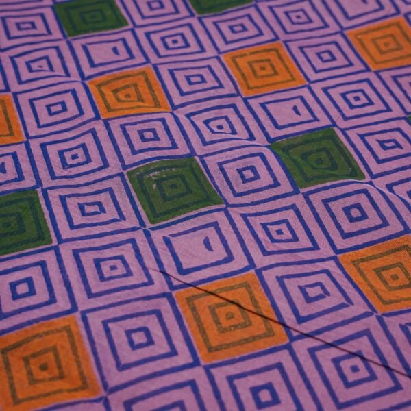 Hand Block Print Cotton Handloom Saree – Small Square - Image 4