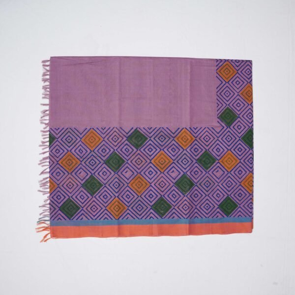 Hand Block Print Cotton Handloom Saree – Small Square - Image 2