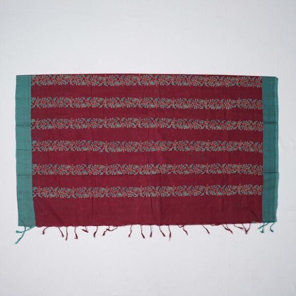 Hand Block Print Cotton Handloom Saree – Peacock - Image 4