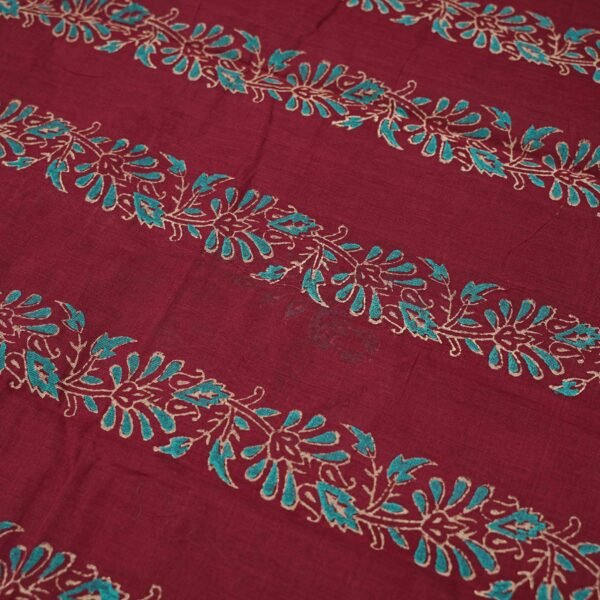 Hand Block Print Cotton Handloom Saree – Peacock - Image 3