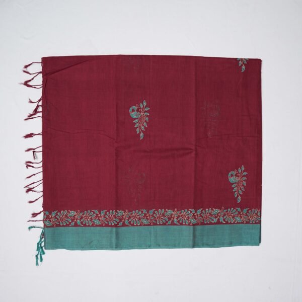 Hand Block Print Cotton Handloom Saree – Peacock - Image 2