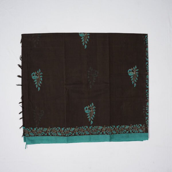 Hand Block Print Cotton Handloom Saree – Peacock - Image 6