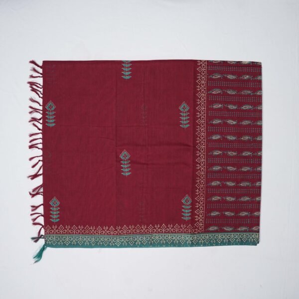 Hand Block Print Cotton Handloom Saree – Flower Pot - Image 2