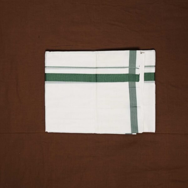 Premium Handwoven Thathaiyangarpet Dhoti - Olive Green Medium - Image 3